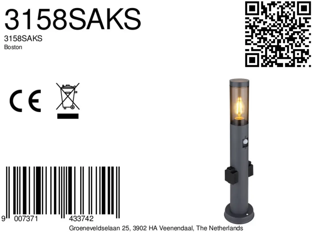Globo Boston Vloerlamp - Antraciet - Ø13cm - E27 - afbeelding 6 van 6