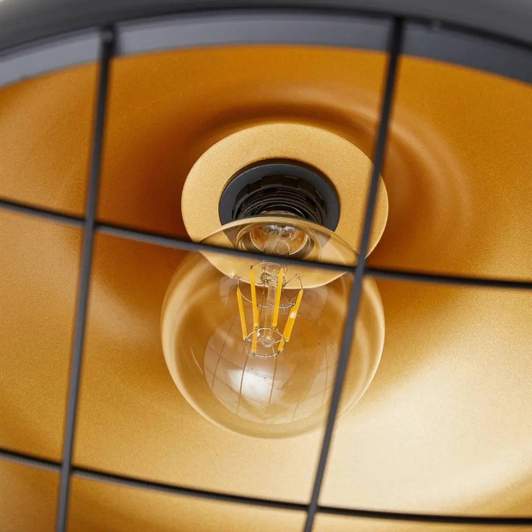 Lindby Hanglamp IJzer/Rubberboom 1 Lichtpunt - 41,5cm - E27 - Zwart/Licht Hout