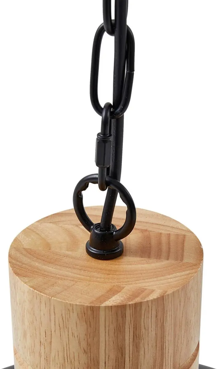 Lindby Hanglamp IJzer/Rubberboom 1 Lichtpunt - 41,5cm - E27 - Zwart/Licht Hout