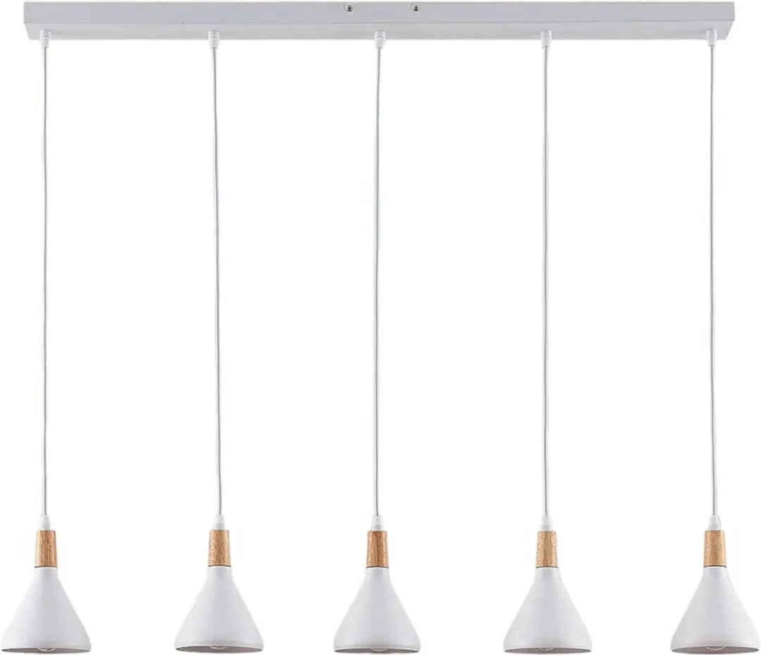 Lindby Hanglamp 5-licht Metaal Hout - E14 - Wit/Licht Hout