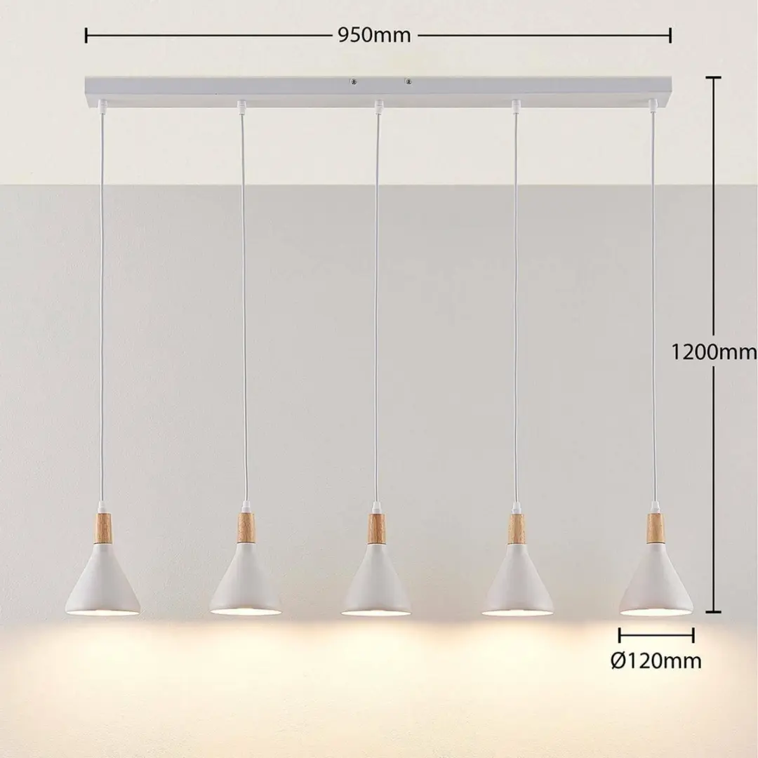 Lindby Hanglamp 5-licht Metaal Hout - E14 - Wit/Licht Hout