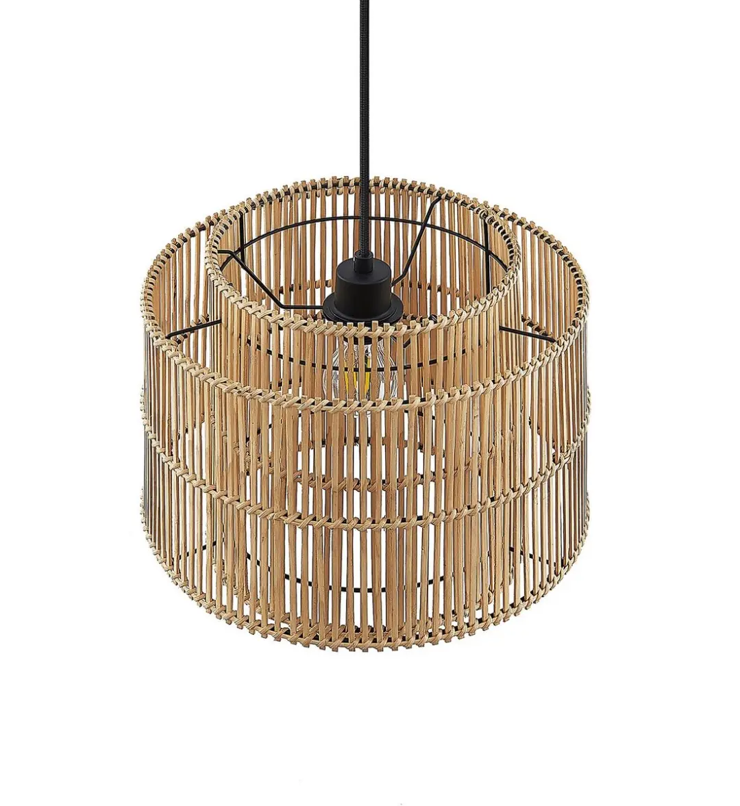 Lindby Hanglamp Bamboe 1 Licht E27 - 15W - Zwart