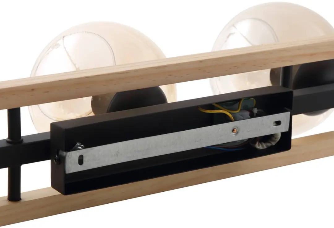 Lindby Plafondlamp Hout 3-Lichts - E27 - Licht hout/amber/zwart - afbeelding 6 van 6