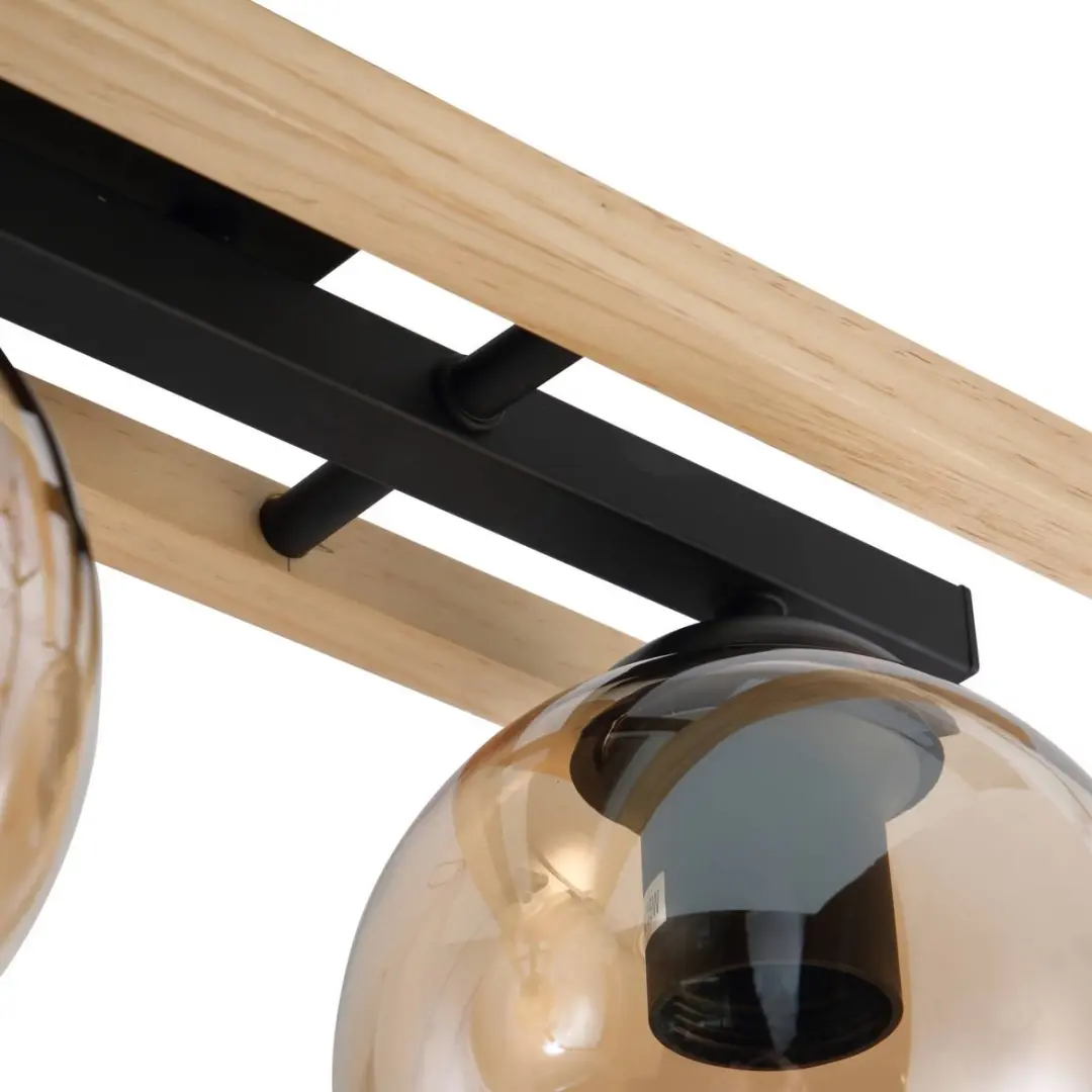 Lindby Plafondlamp Hout 3-Lichts - E27 - Licht hout/amber/zwart