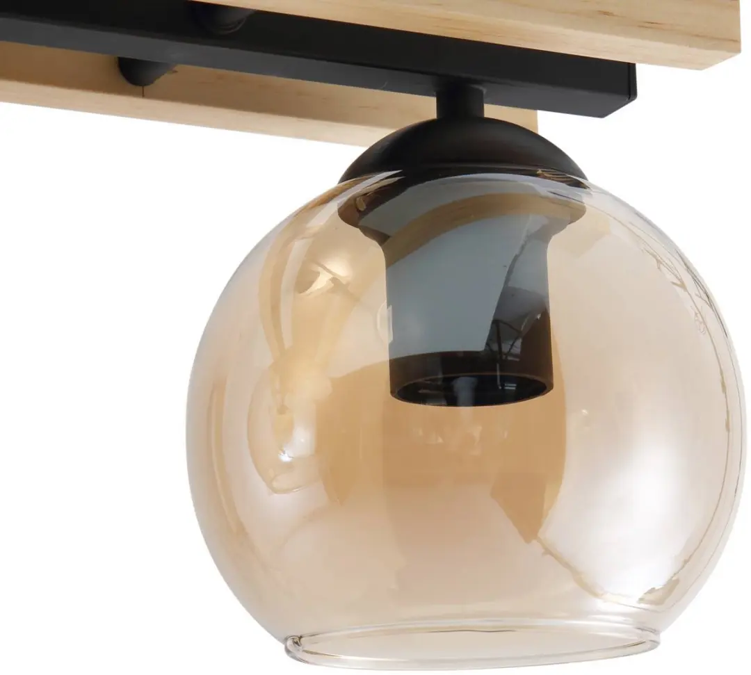Lindby Plafondlamp Hout 3-Lichts - E27 - Licht hout/amber/zwart