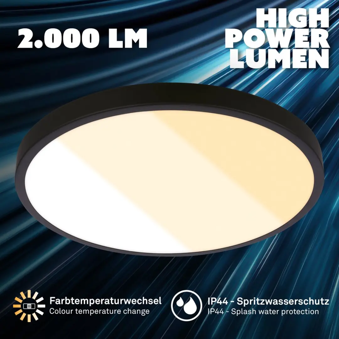 Briloner Shine CTS Plafondlamp Badkamer - Ø24cm - Zwart