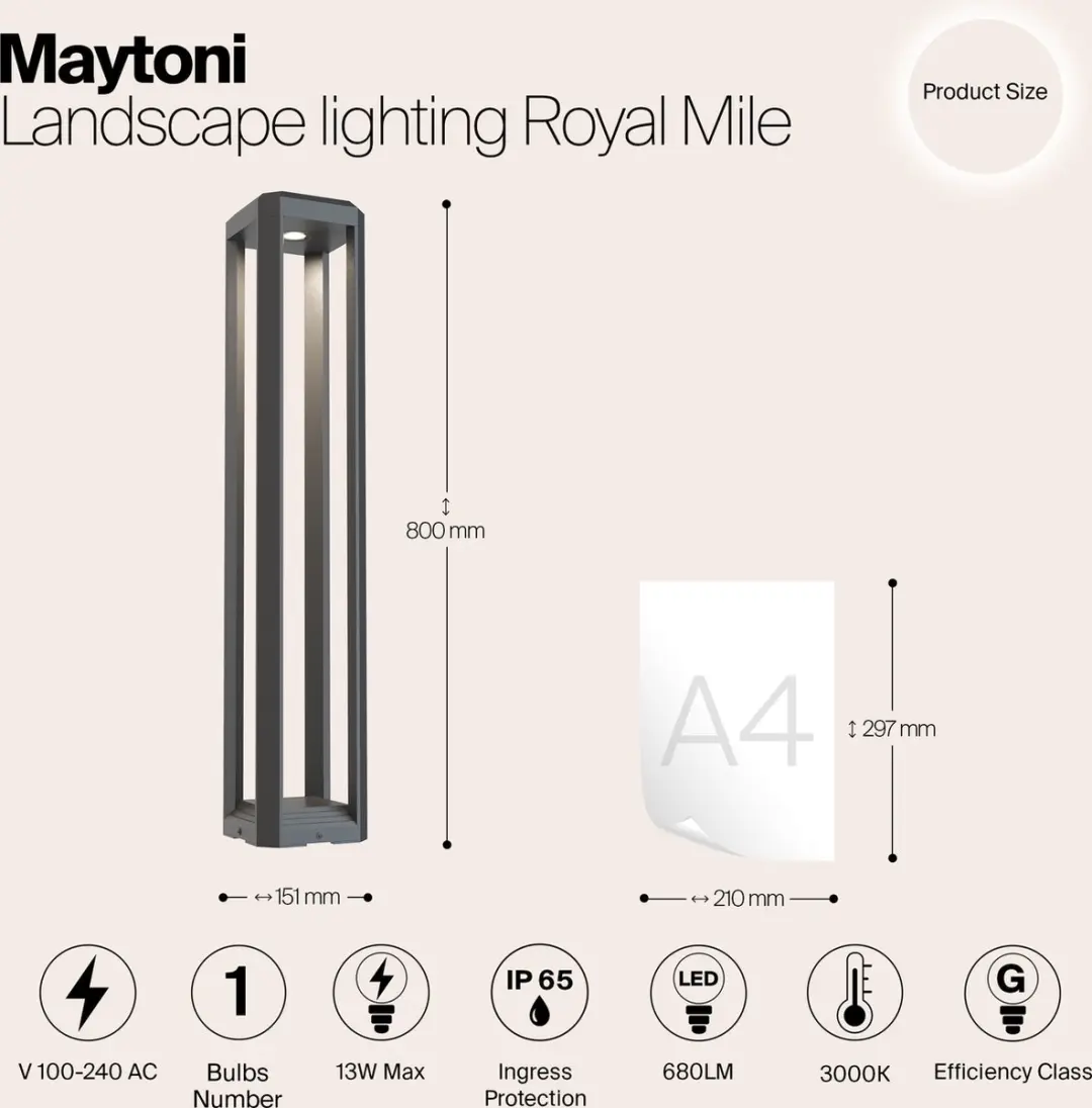 Maytoni Outdoor Royal Mile Landschapsverlichting 13W - Grijs