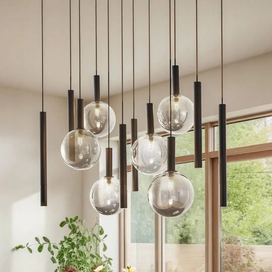 Lucande Hanglamp 12-lichts - Glas - 30cm - Zwart/rookgrijs