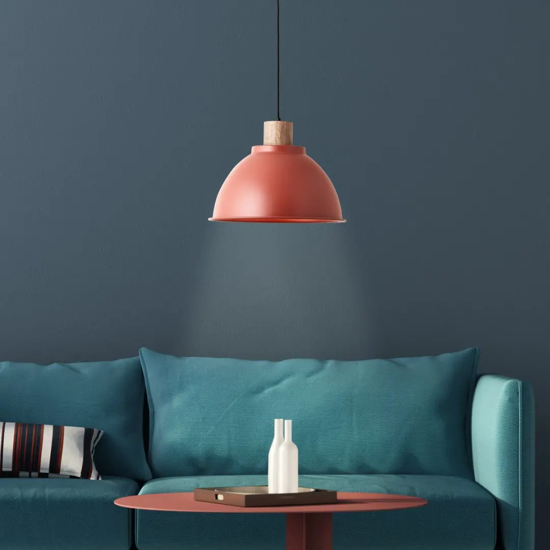 Brilliant Erena Hanglamp 38cm - Rood Metaal/Hout - afbeelding 6 van 6