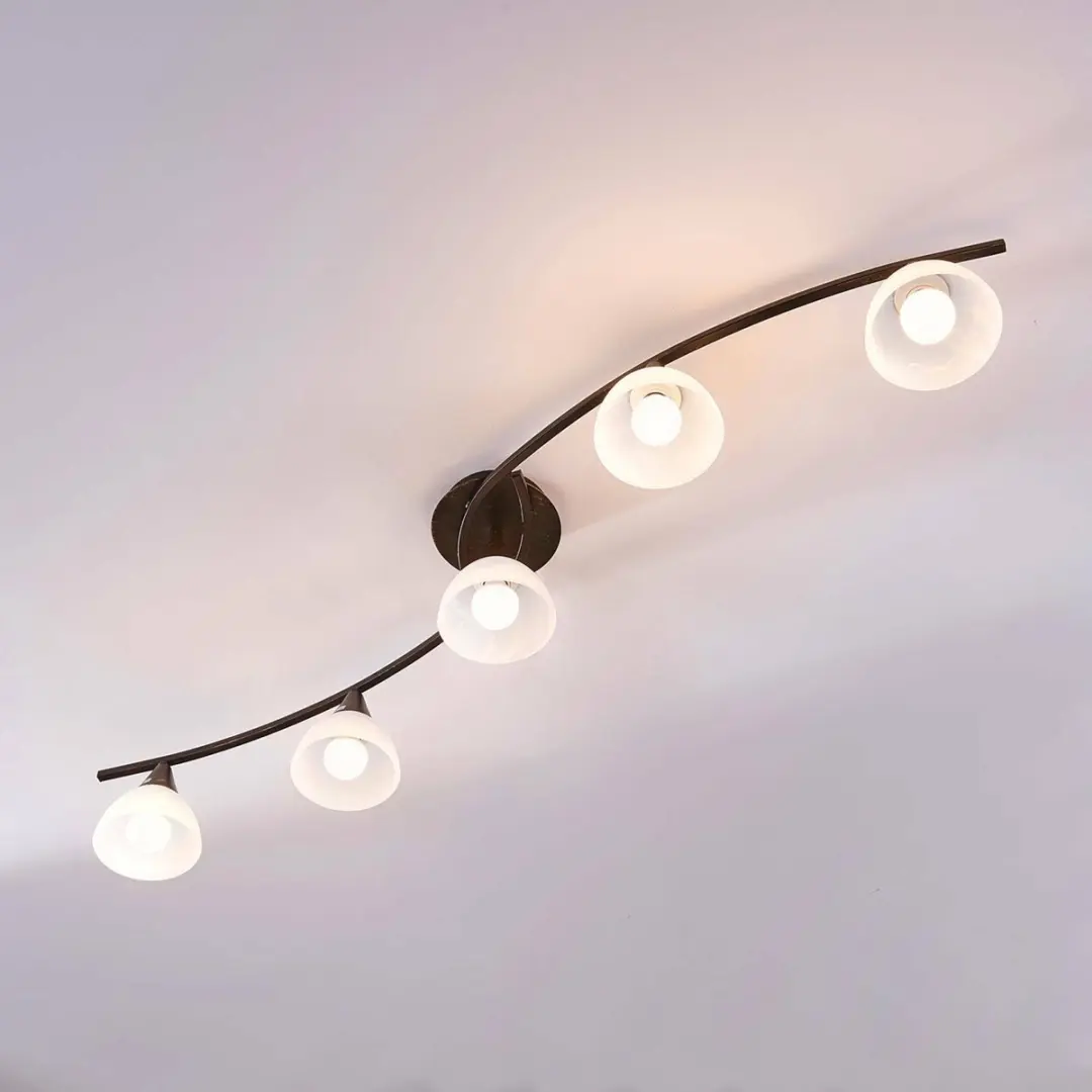 Lindby Plafondlamp 5-Lichts Della+ - 11cm - E14 - Wit/Geborsteld Zwartgoud
