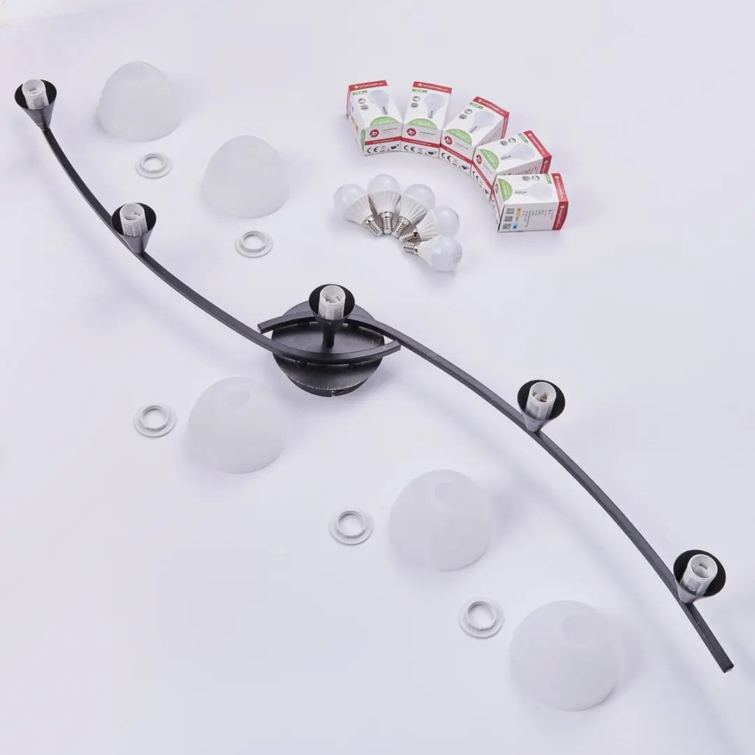 Lindby Plafondlamp 5-Lichts Della+ - 11cm - E14 - Wit/Geborsteld Zwartgoud