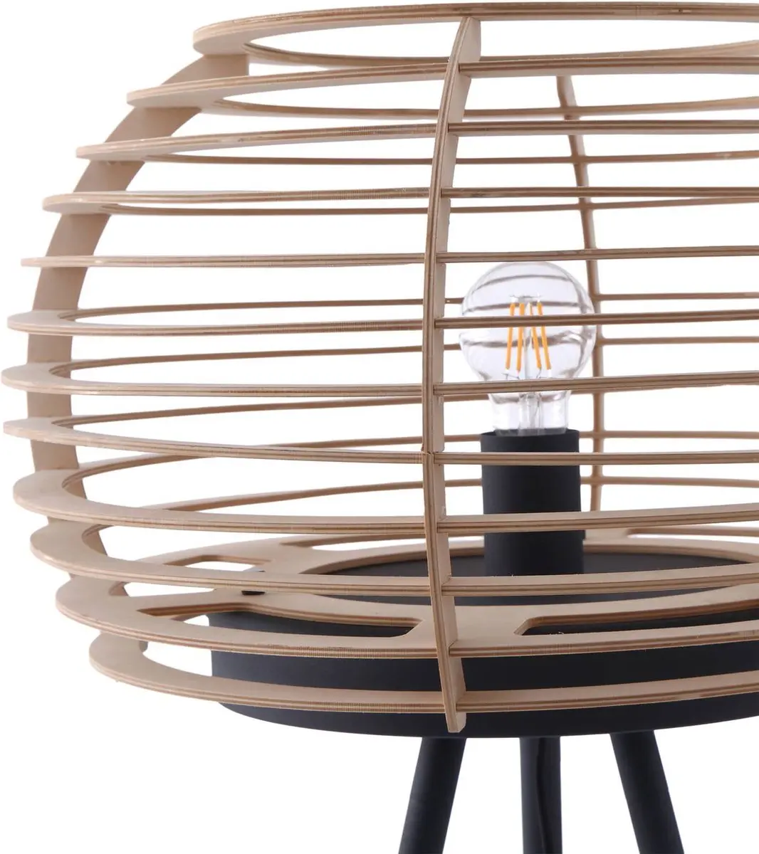 Lindby Vloerlamp 1 Licht E27 - 159cm - Zwart/Licht Hout