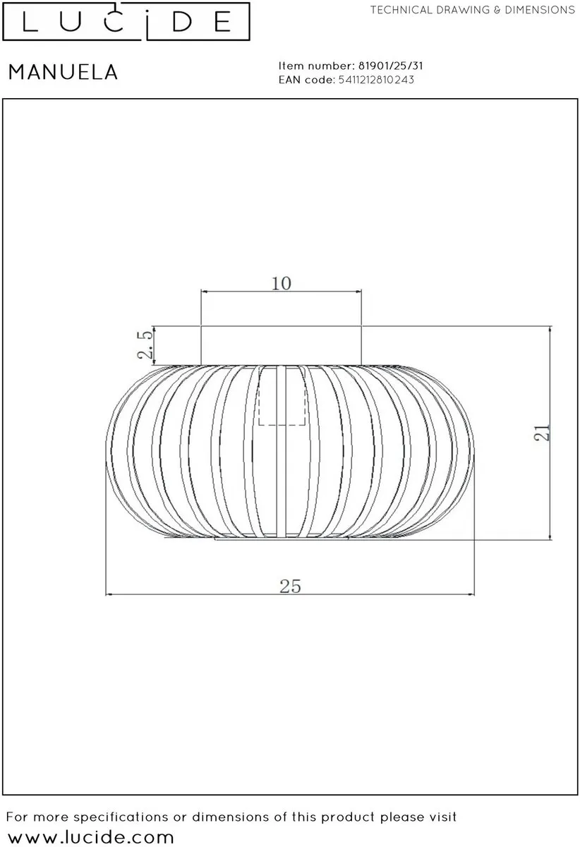Lucide Manuela Plafondlamp Ø25cm - 1xE27 - Wit