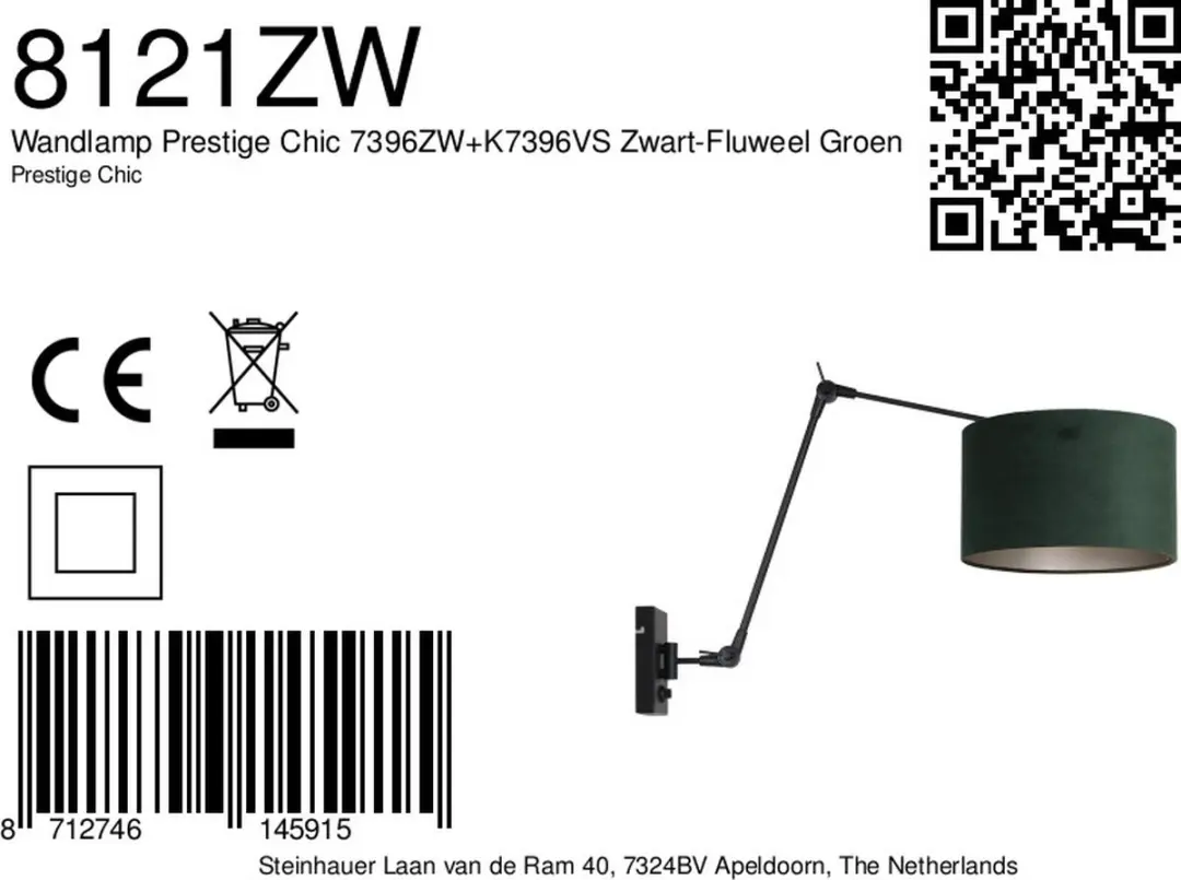Steinhauer Prestige Chic Wandlamp Groen - 10cm - Draaibaar/Kantelbaar