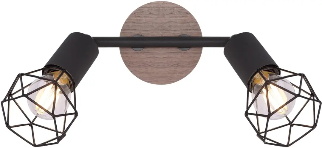 Globo Kooi Plafondlamp 2-Lichts - Zwart Metaal/Hout