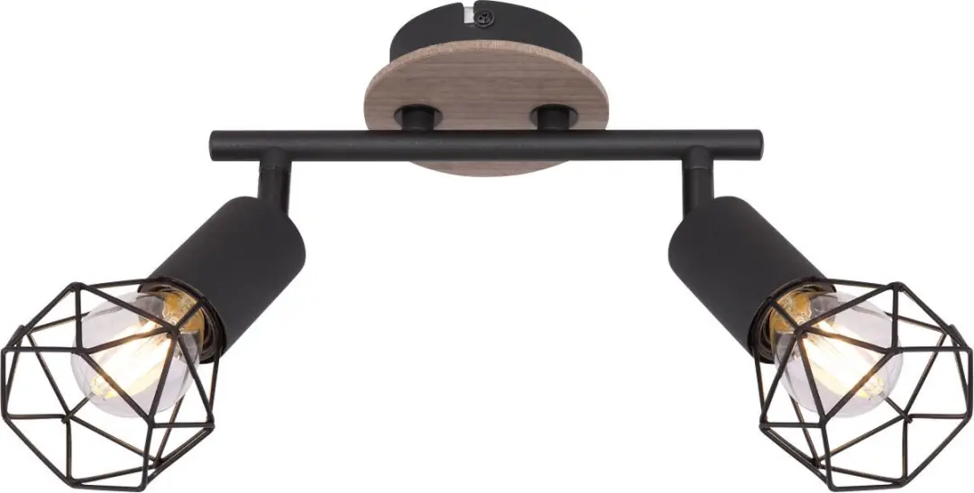 Globo Kooi Plafondlamp 2-Lichts - Zwart Metaal/Hout