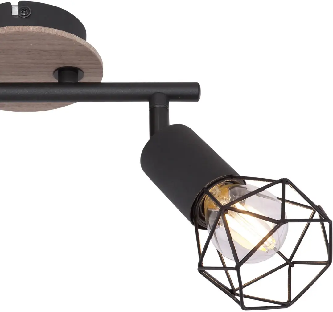 Globo Kooi Plafondlamp 2-Lichts - Zwart Metaal/Hout