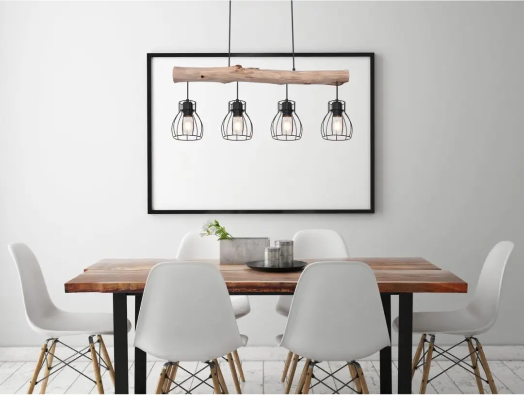 Globo Mina Hanglamp - 3 Lichtpunten - E27 - Naturel/Zwart