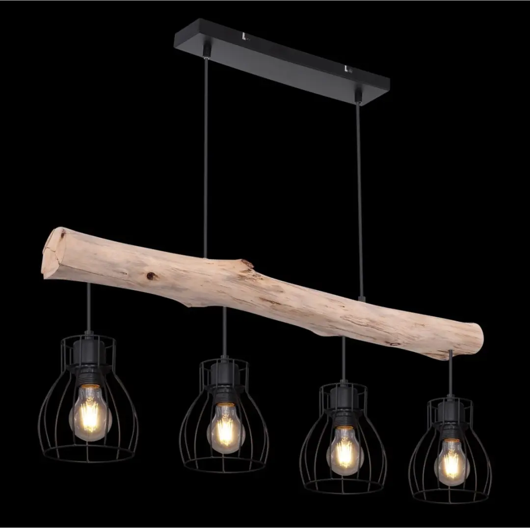 Globo Mina Hanglamp - 3 Lichtpunten - E27 - Naturel/Zwart