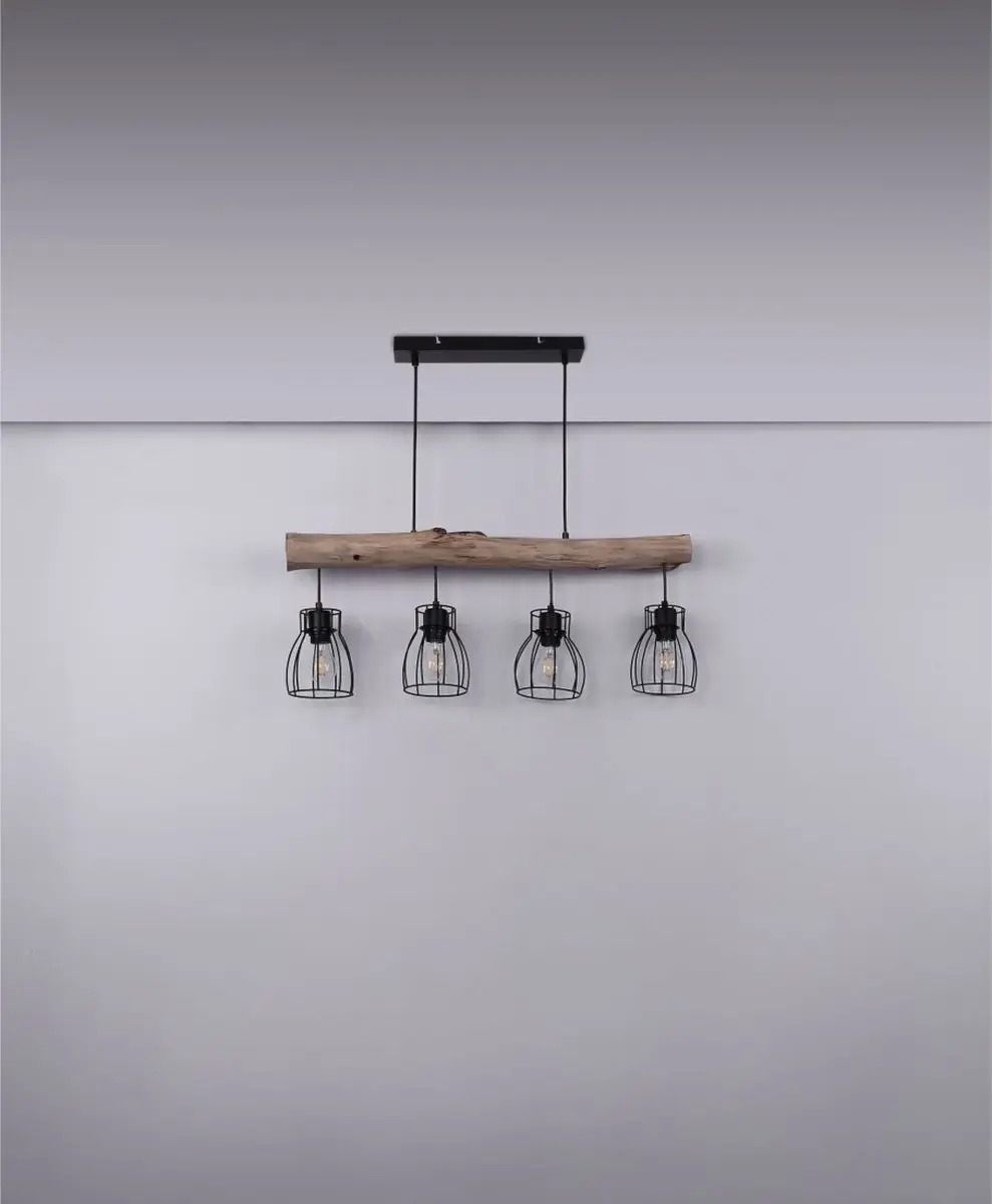 Globo Mina Hanglamp - 3 Lichtpunten - E27 - Naturel/Zwart - afbeelding 6 van 6