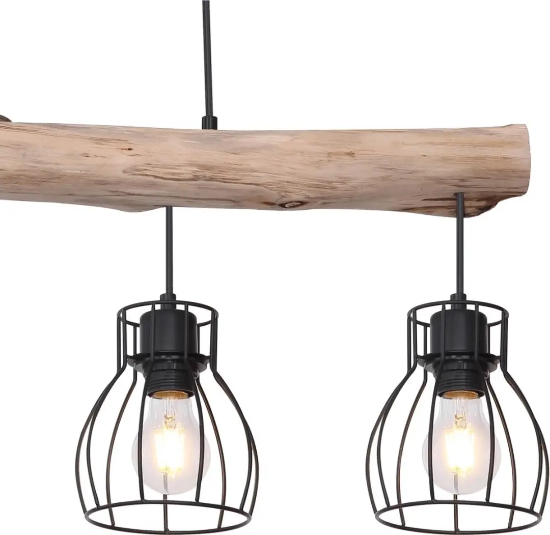 Globo Mina Hanglamp - 3 Lichtpunten - E27 - Naturel/Zwart