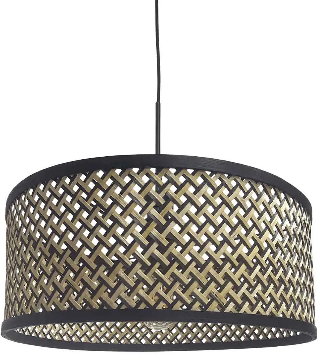 Steinhauer Sparkled Light 3753ZW Hanglamp - Bamboe Kap 50cm - Zwart/Beige