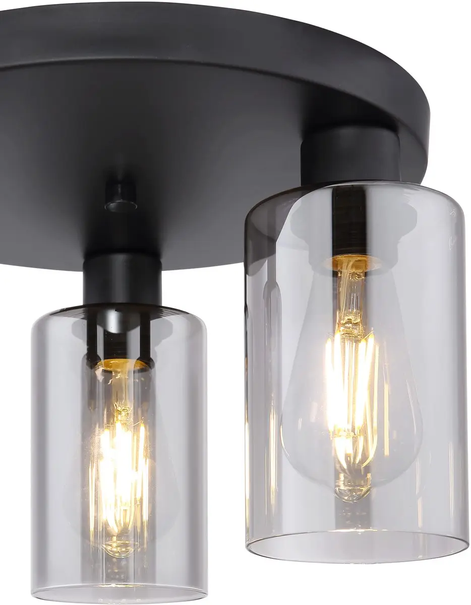 Globo Hadera Plafondlamp - 3x E27 Ø34cm - Zwart - Smoke Glas
