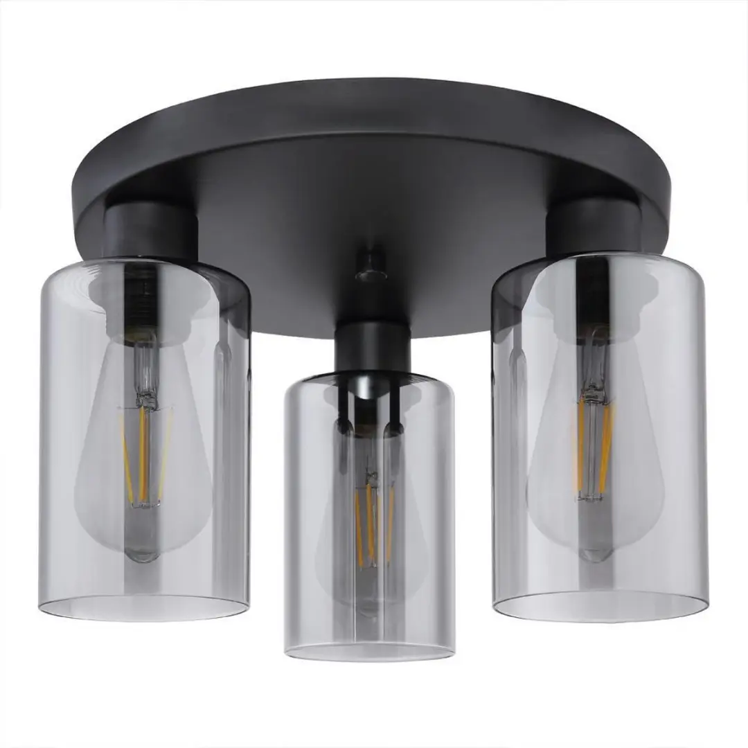 Globo Hadera Plafondlamp - 3x E27 Ø34cm - Zwart - Smoke Glas