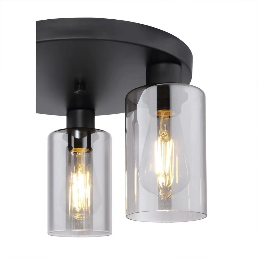 Globo Hadera Plafondlamp - 3x E27 Ø34cm - Zwart - Smoke Glas
