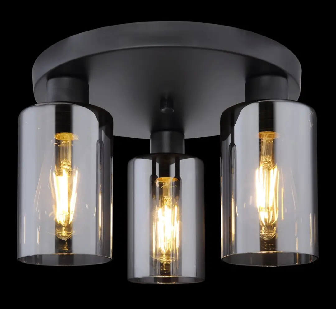 Globo Hadera Plafondlamp - 3x E27 Ø34cm - Zwart - Smoke Glas - afbeelding 6 van 6