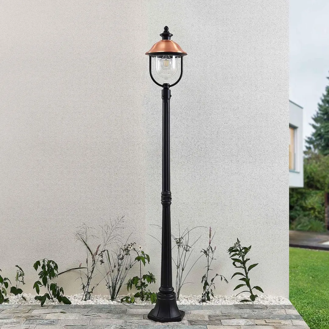 Lindby Lantaarnpaal 1 Licht E27 - 176,5 cm - Zwart/Koper