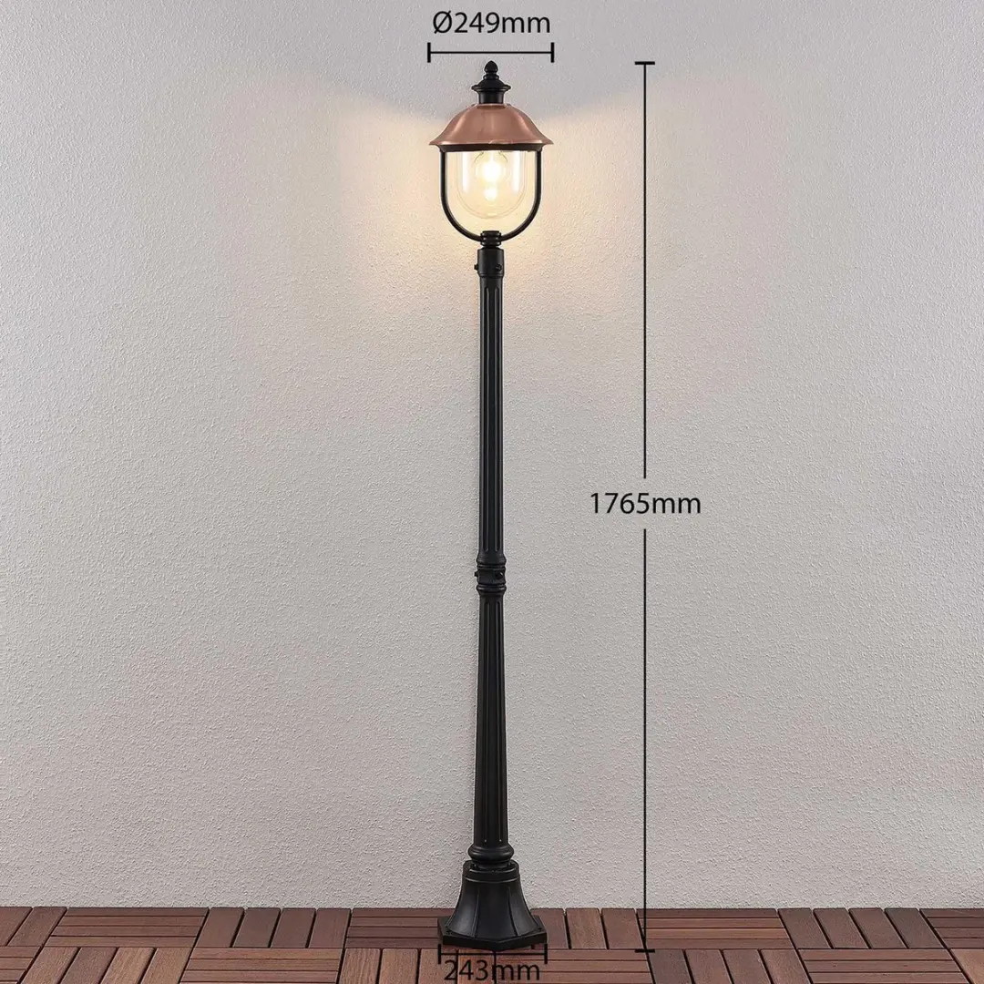 Lindby Lantaarnpaal 1 Licht E27 - 176,5 cm - Zwart/Koper