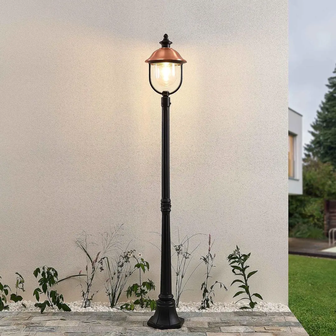 Lindby Lantaarnpaal 1 Licht E27 - 176,5 cm - Zwart/Koper
