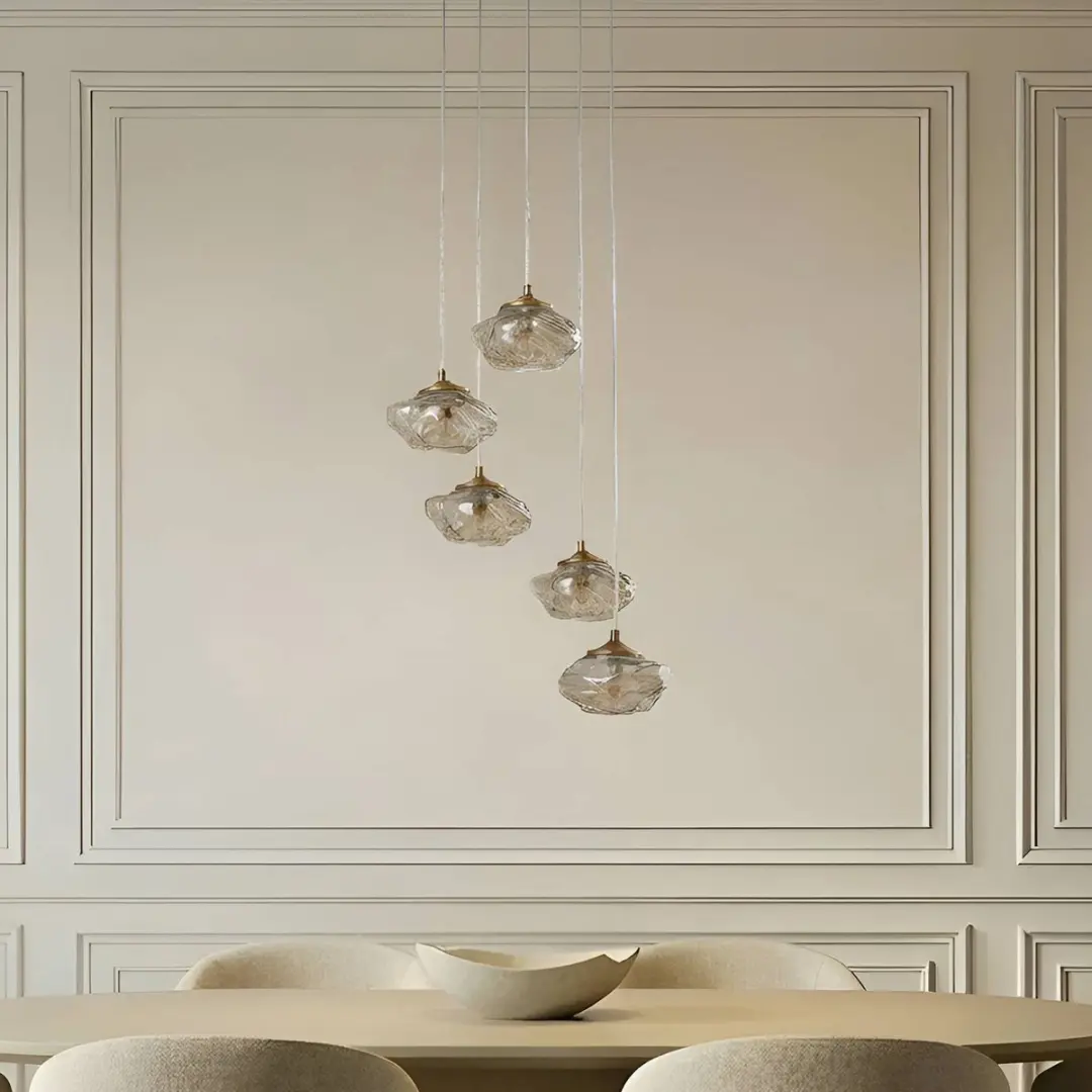 Lindby Hanglamp 5-Lichts Glas Cognac Messing