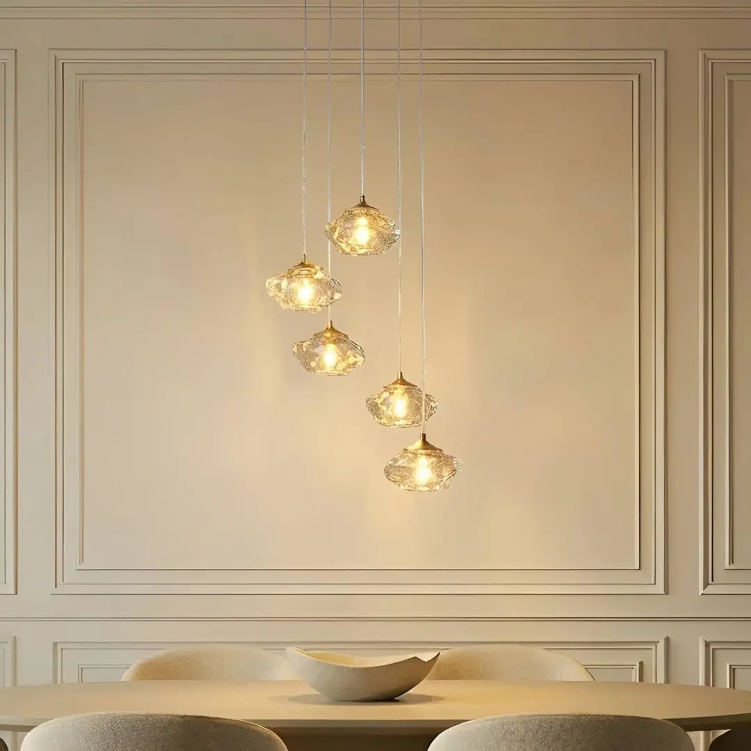 Lindby Hanglamp 5-Lichts Glas Cognac Messing