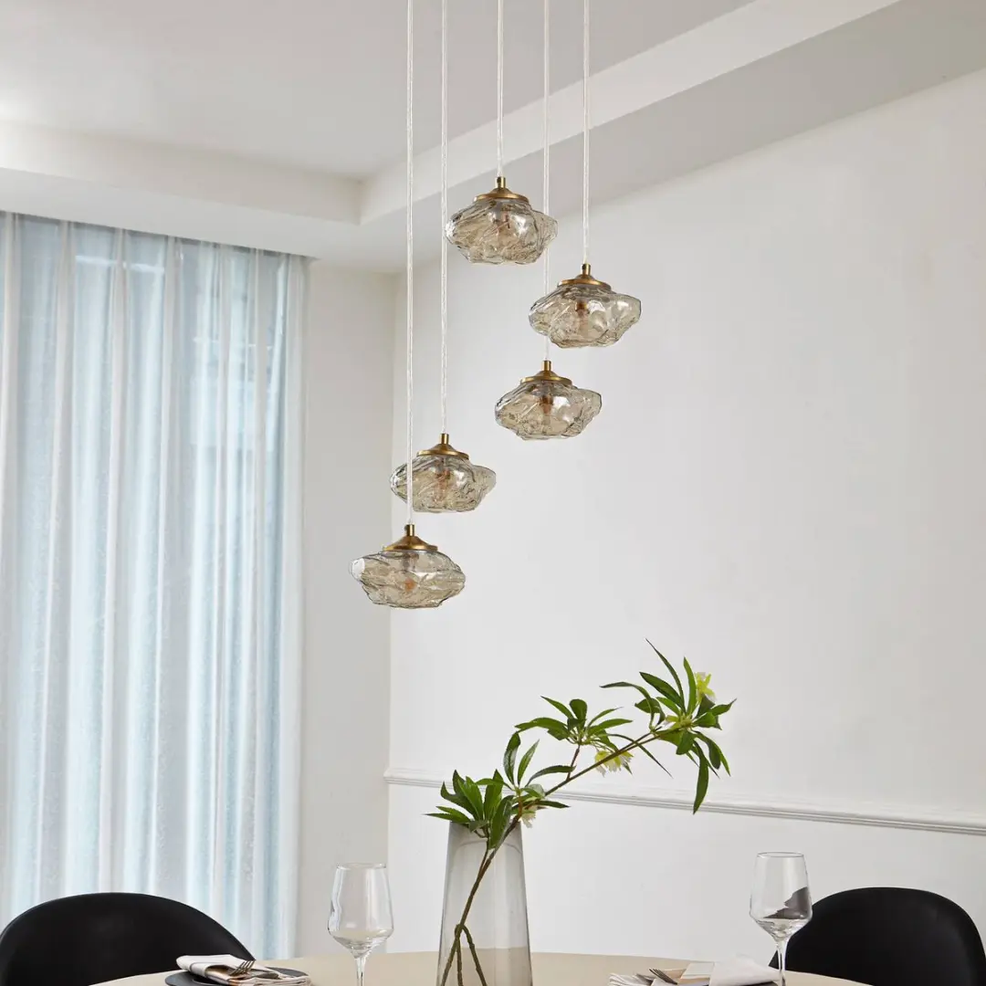 Lindby Hanglamp 5-Lichts Glas Cognac Messing