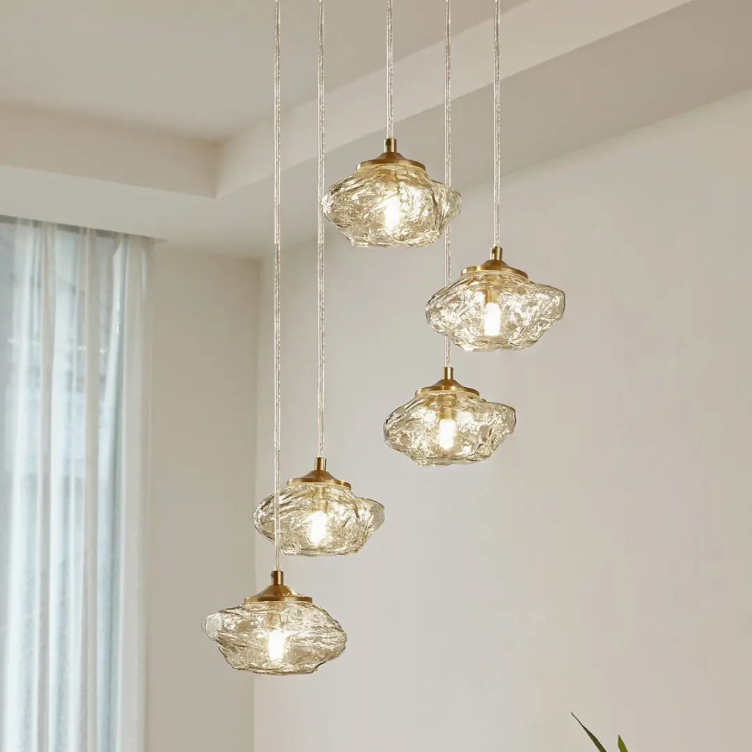 Lindby Hanglamp 5-Lichts Glas Cognac Messing