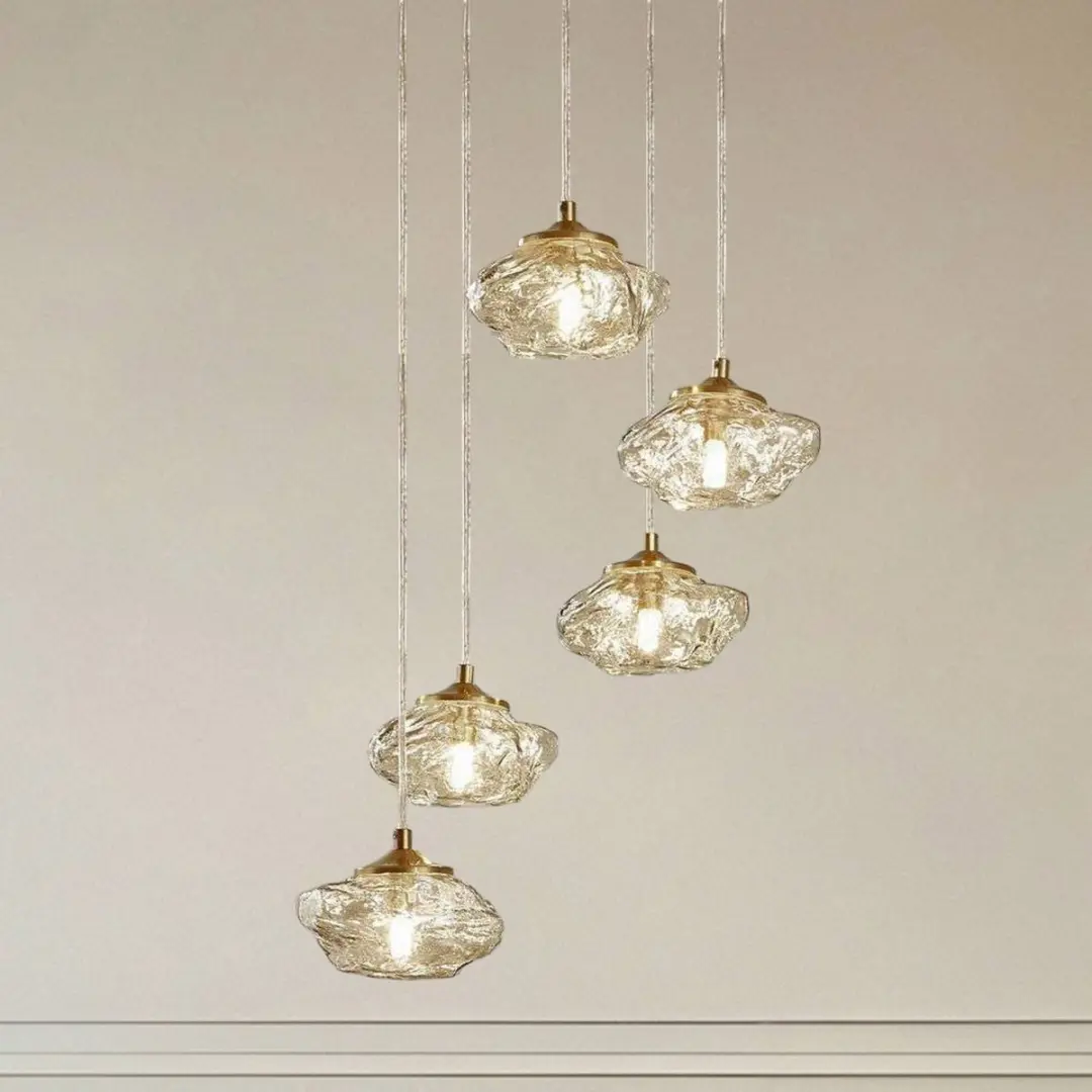 Lindby Hanglamp 5-Lichts Glas Cognac Messing