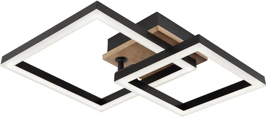 Globo Plafondlamp Houtlook Metaal Zwart Opaal - 15W 700lm Warm Wit