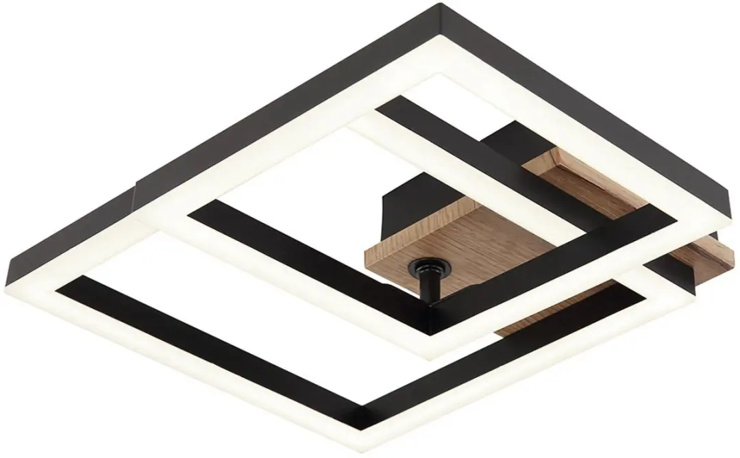 Globo Plafondlamp Houtlook Metaal Zwart Opaal - 15W 700lm Warm Wit