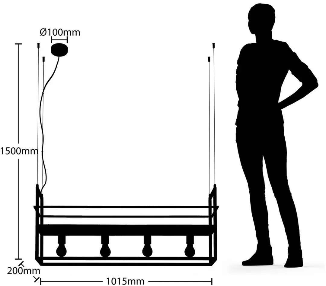 Lindby Hanglamp 4-Lichts Staal Matzwart - E27