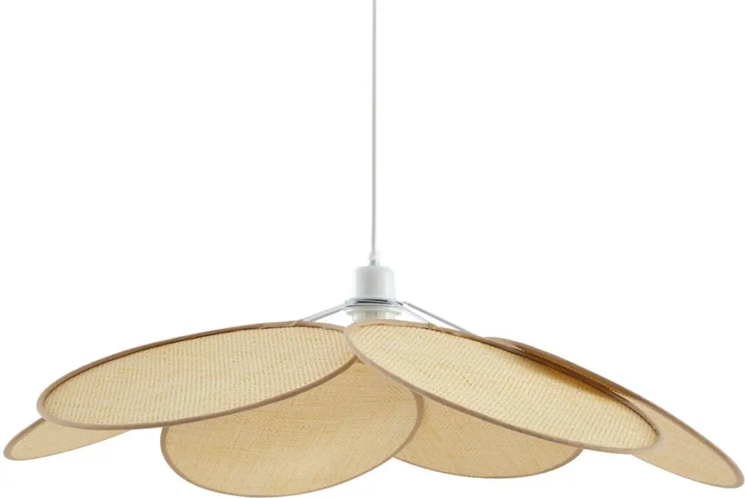 Lindby Hanglamp Rotan E27 - 80cm - Crème/Licht hout
