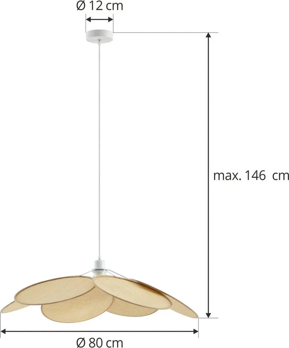 Lindby Hanglamp Rotan E27 - 80cm - Crème/Licht hout
