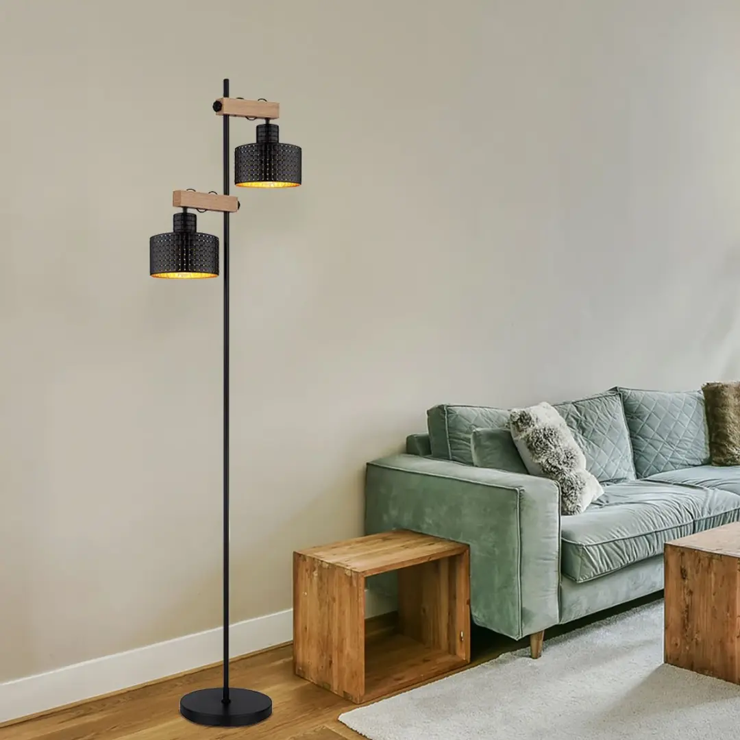 Globo Rielly Vloerlamp - 2x E27 - Zwart - afbeelding 6 van 6