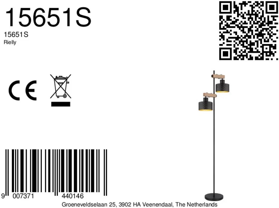 Globo Rielly Vloerlamp - 2x E27 - Zwart