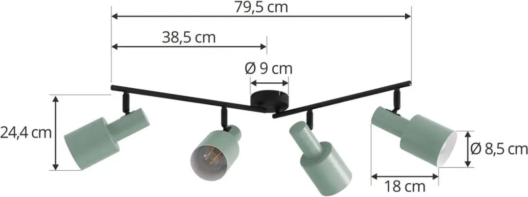 Lindby Buitenspot 4-Licht IJzer Groen/Zwart - E27