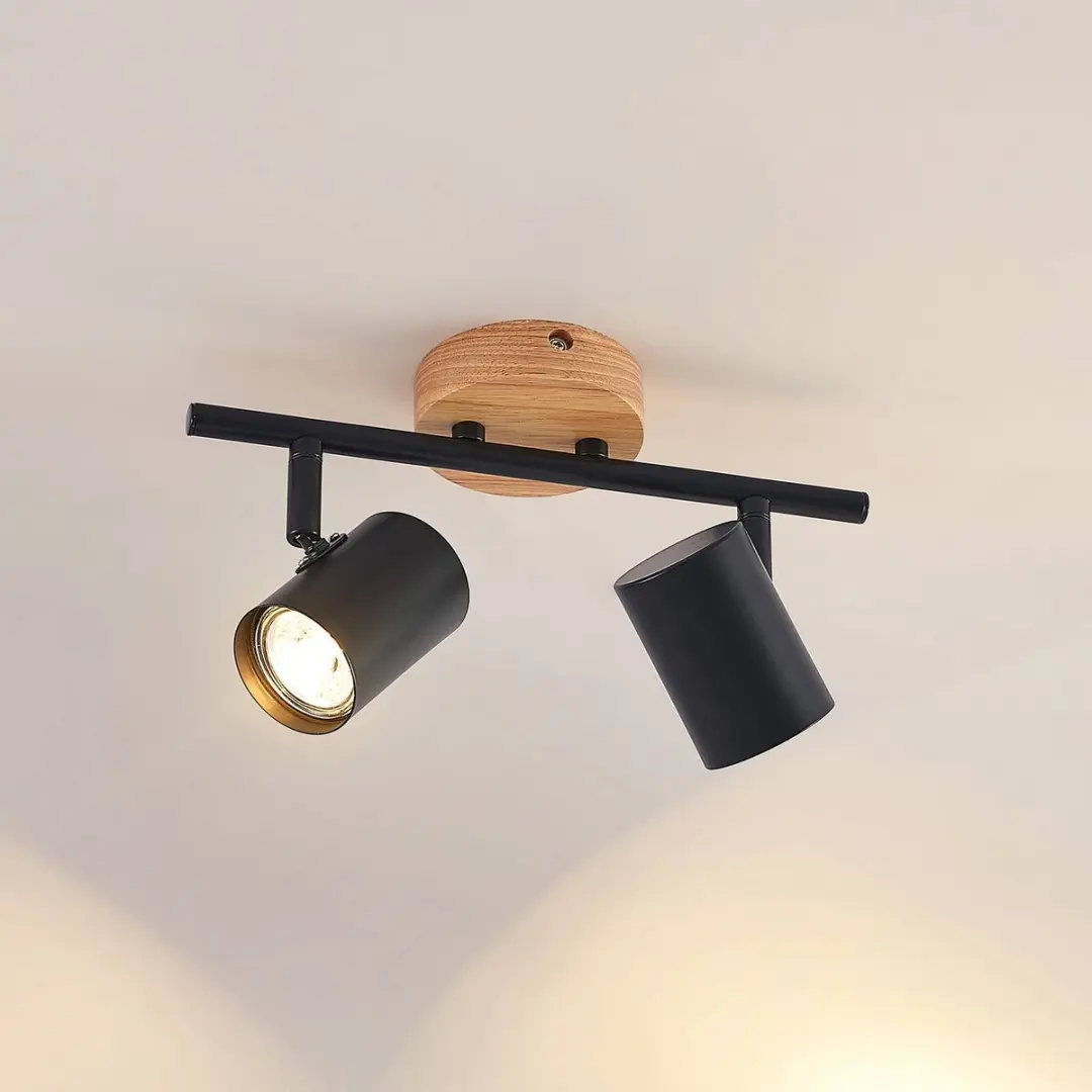 Lindby Plafondlamp 2 Lichtpunten GU10 - Zwart/Licht Hout