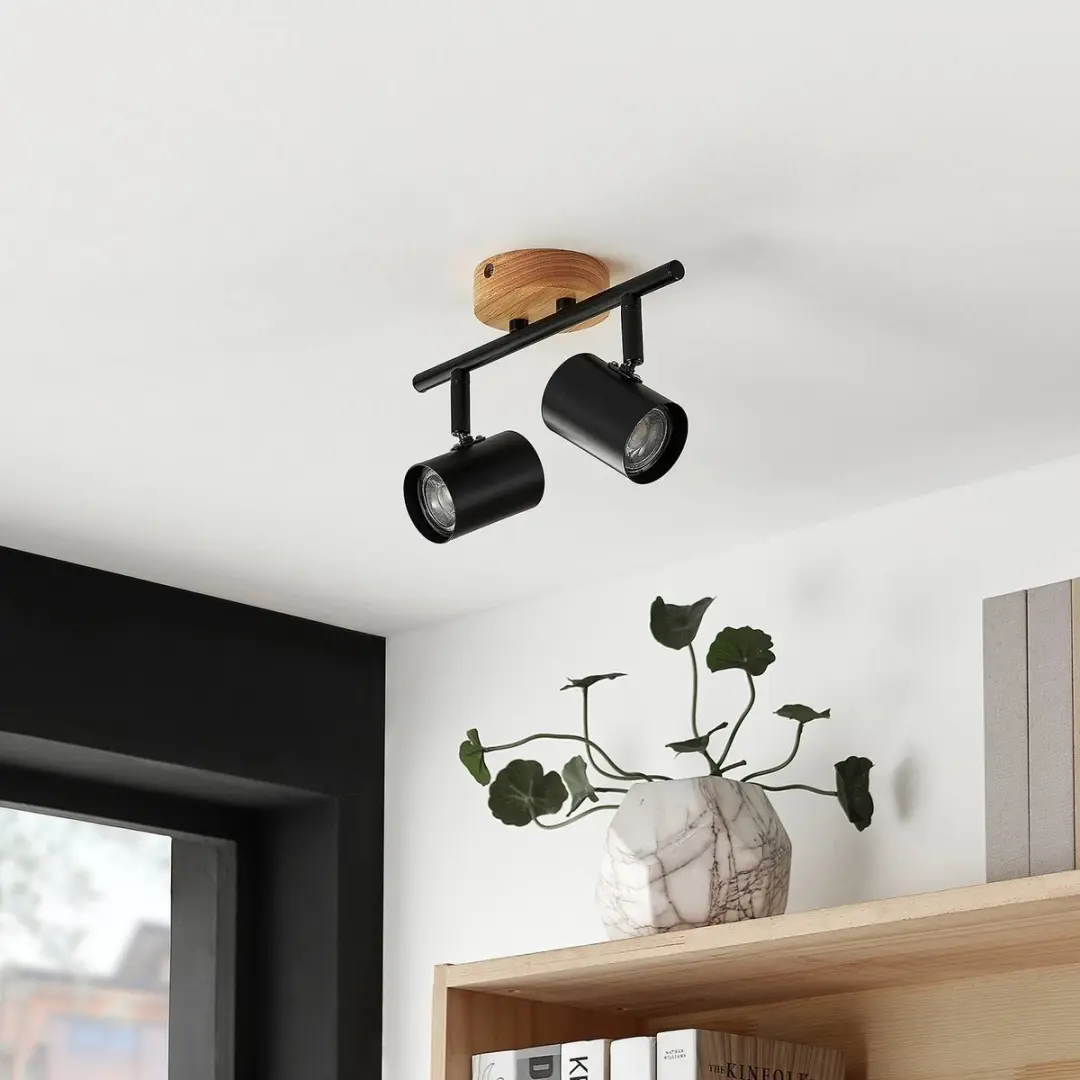 Lindby Plafondlamp 2 Lichtpunten GU10 - Zwart/Licht Hout