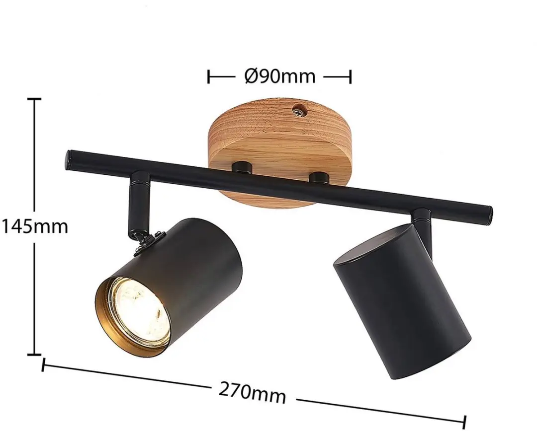 Lindby Plafondlamp 2 Lichtpunten GU10 - Zwart/Licht Hout