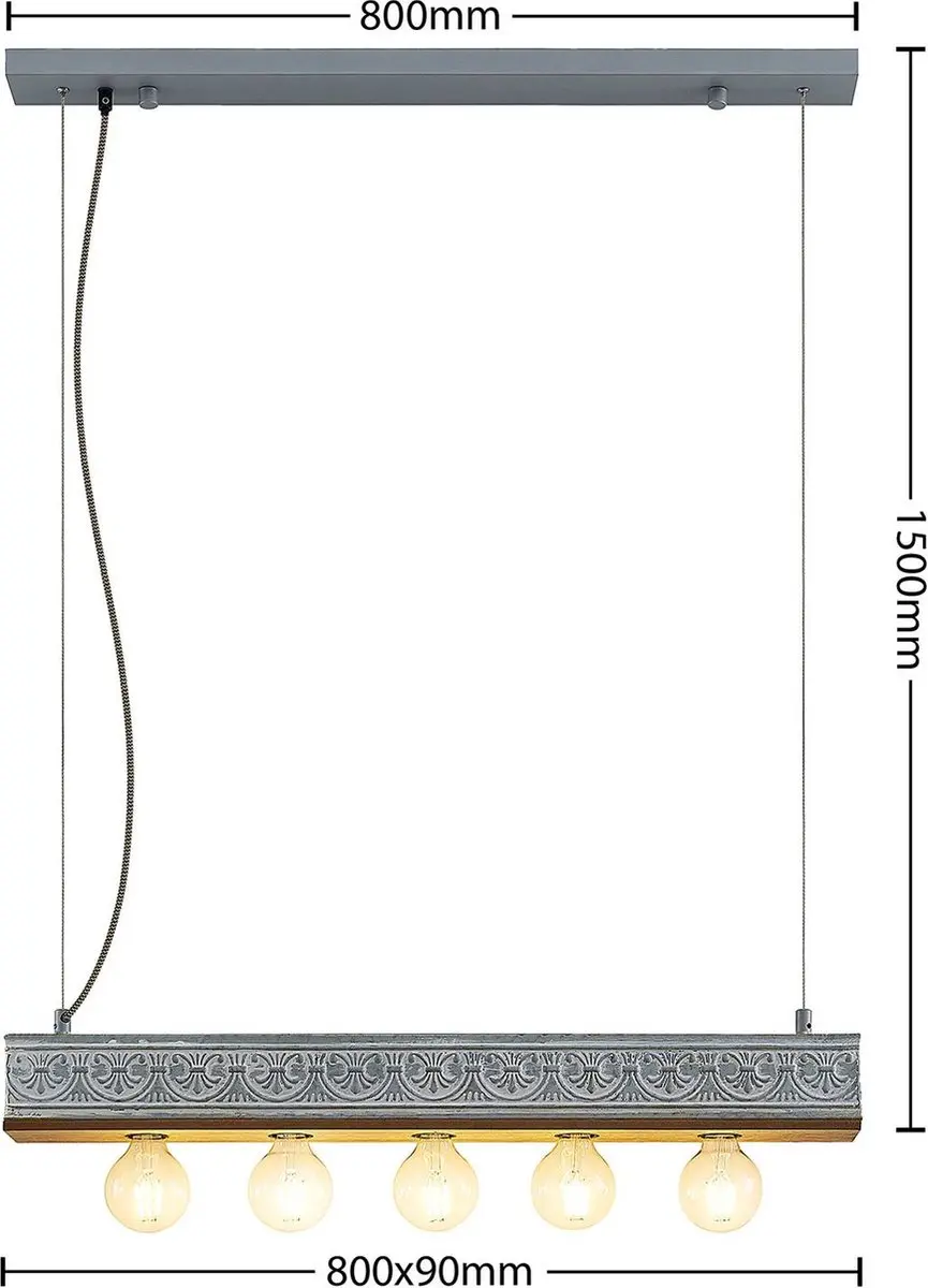 Lindby Hanglamp 5-lichts MDF/IJzer - Hout Licht/Wit Antiek Gegalvaniseerd